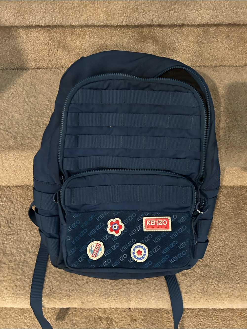 Kenzo Navy Blue Men's Backpack with Badge Accents